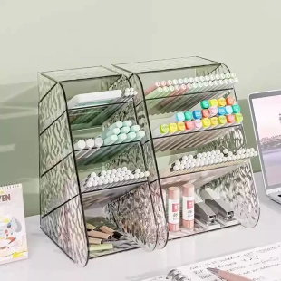 大容量斜插式笔筒儿童学生书桌桌面透明水波纹分区收纳盒置物架