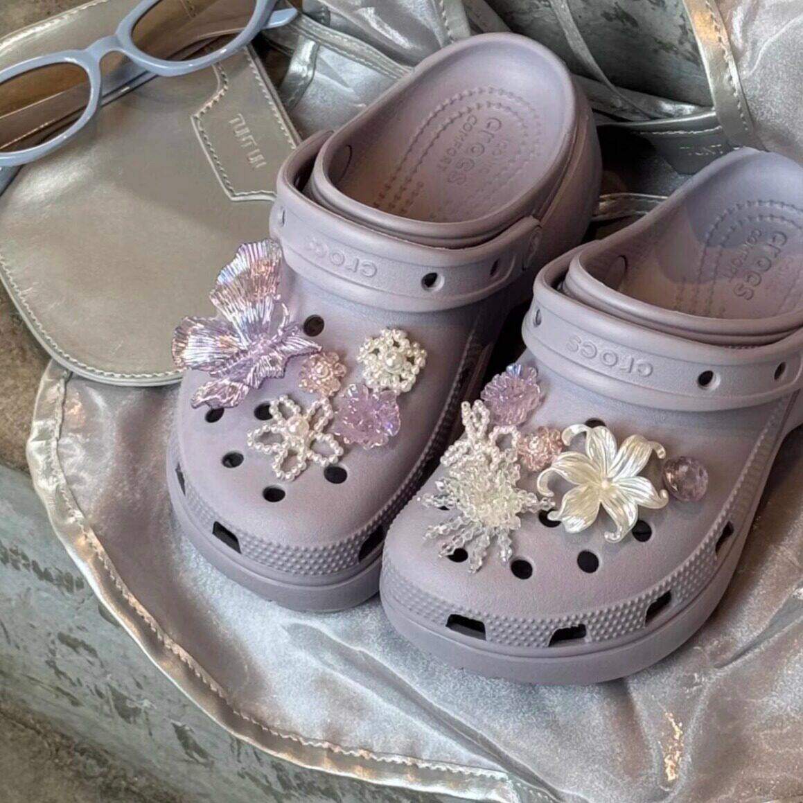 【温柔紫云朵】洞洞鞋鞋花淡紫色适配crocs鞋扣DIY可拆卸装饰配件