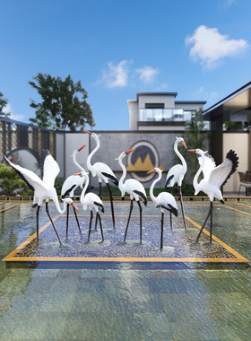 户外彷真仙鹤白鹭玻璃钢雕塑摆件花园庭院水池造景园林景观装饰品