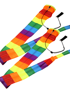 七彩长尾球甩球空中旋转舞动POI一对 Spinning Poi彩虹色