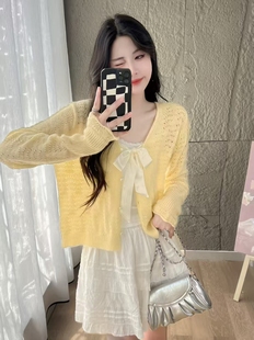韩系复古慵懒风软糯毛衣女2025春季 外套 新款 宽松百搭圆领针织开衫