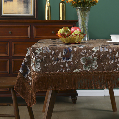 轻奢中古风欧式餐桌布雪尼尔刺绣流苏客厅家用长方桌茶几台布盖巾