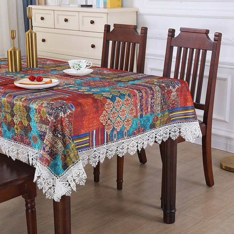 民族风台布印花图案复古欧式特色餐厅民宿家用长方形餐桌桌布布艺