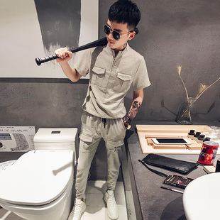 夏季男休闲短裤套装网红精神社会小伙五分裤韩版潮流帅气衣服一套