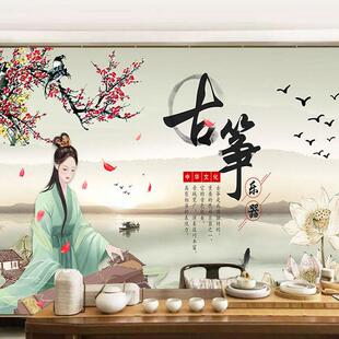 古筝新款教室墙纸乐器店古琴图背景墙装饰壁画音乐工作室装修壁纸