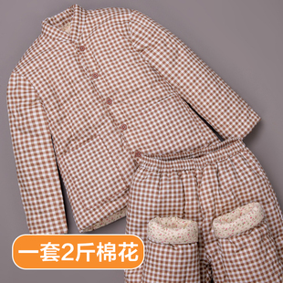 纯棉花手工棉衣棉裤 女内外穿妈妈加厚保暖棉袄大人宽松居家服 套装