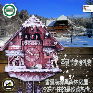 德国黑森林房屋冬雪景别墅木质布谷鸟机械报时瑞士八音盒音乐挂钟