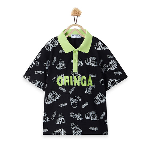 短袖辛巴娜娜满印宽松24夏polo衫