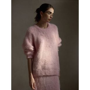 毛绒针织衫 温柔慵懒羊驼毛圆领毛衣女宽松廓形套头冬季 DETOUR