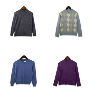 古着纯山羊绒圆领女时尚套头衫上衣针织羊绒衫百搭打底毛衣A61