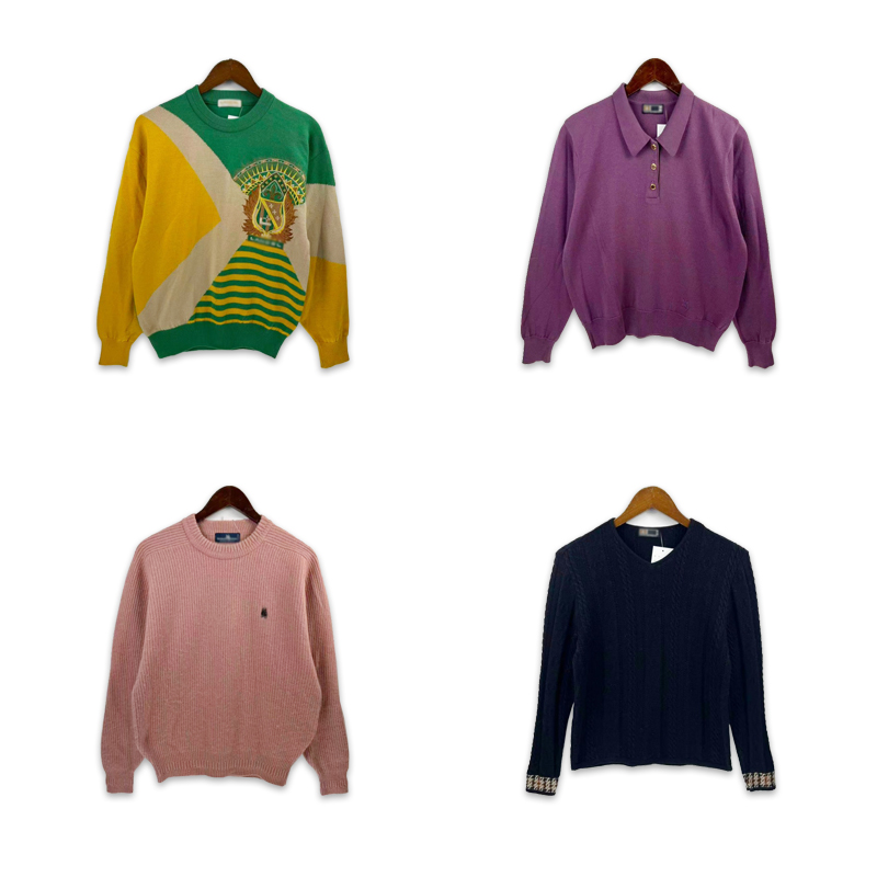 vintage复古中古法国意大利制欧美时尚宽松男女款长袖套头毛衣T30