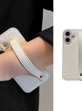 简约白色素皮山茶花腕带适用vivox300pro手机壳x200/100高级90保护套x80/70简约s20/19小众18/17防摔s16软15