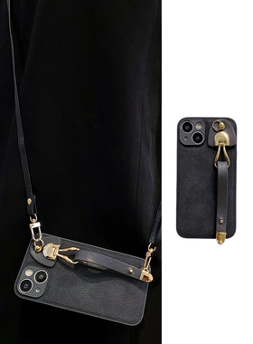 小众复古皮质黑色手腕带华为nova11pro手机壳10可背带9斜挎挂绳8新款7pro荣耀90小众80高级70/60软Magic5女4