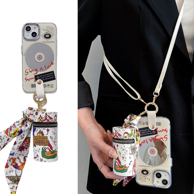 创意CD镜面彩色口红包适用华为nova11pro手机壳10/9可背带8/7斜挎6挂绳5荣耀100手拎指环90/80小众60/50软x40