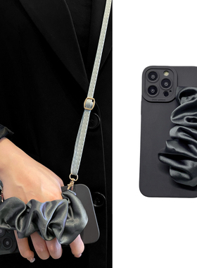 石墨灰色褶皱丝巾腕带适用vivox100pro手机壳x90可背带x80斜挎x70挂绳x60/50小众s19/18高级s17/16软s15/12女