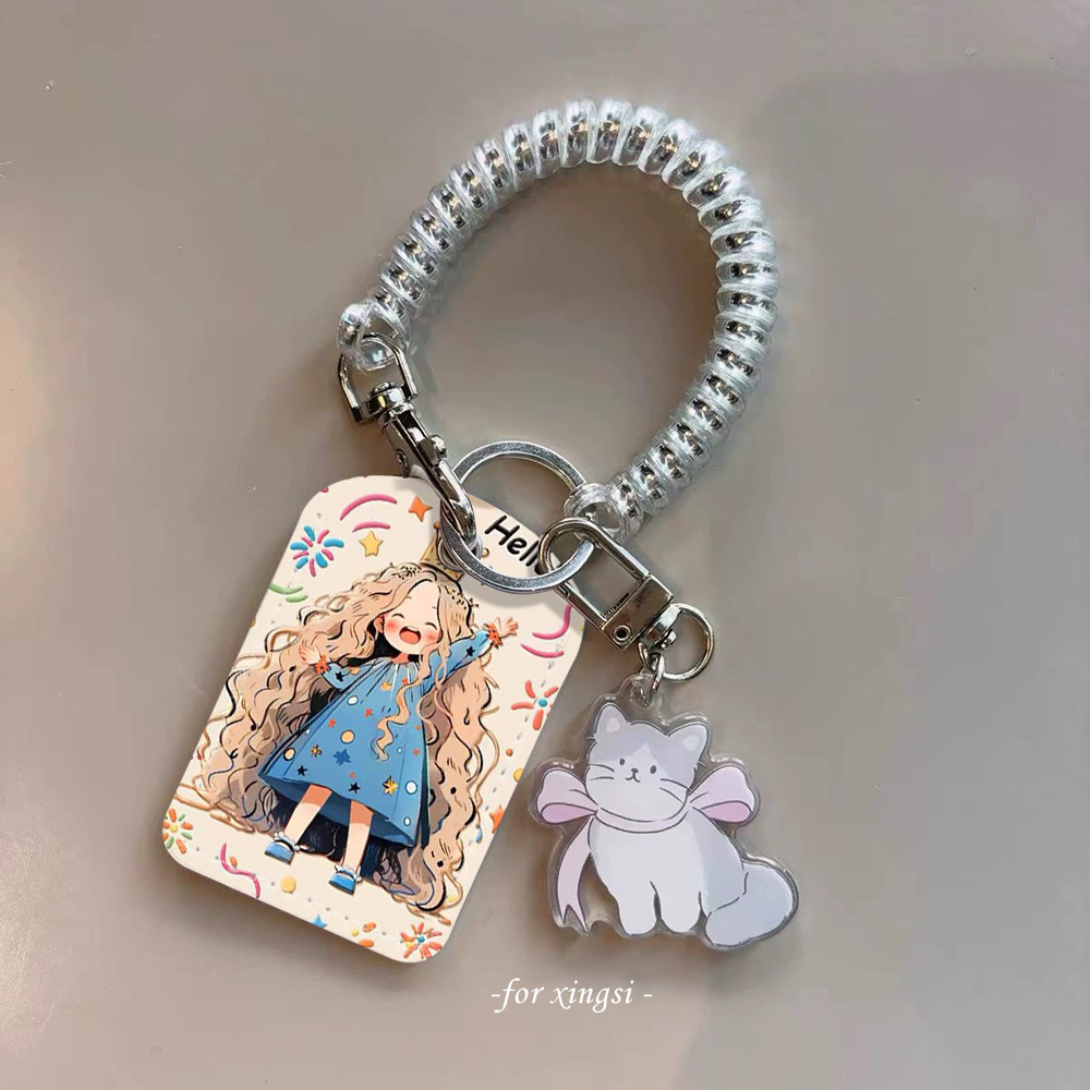 卷发女孩水滴门禁小卡nfc感应卡保护套可爱卡通配件挂包防丢绳