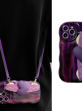 高级感晕染暗紫色爱心手腕带适用OPPOReno10pro手机壳reno11潮流9可背带8pro斜挎7se挂绳6/5女4小众a97软a95