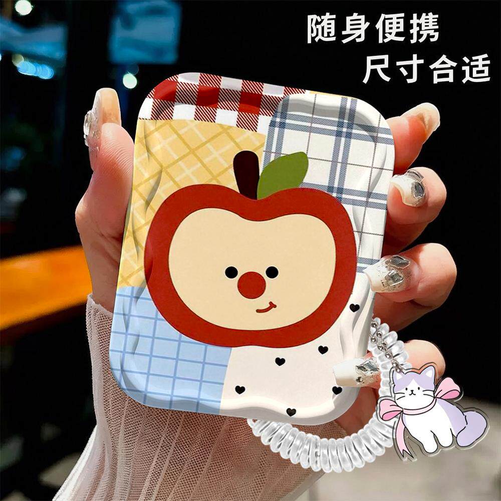 格子苹果梳子随身带套装少女心手持翻盖小镜子上课口袋迷你镜梳学