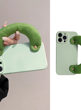 清新薄荷绿色充棉手提腕带适用小米14Pro手机壳13小众红米k70保护套k60简约k50气质13ultra高级感60pro全包软