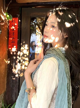 复古碎花棉麻手感丝巾春秋旅游穿搭新款日系文艺褶皱围巾高级披肩