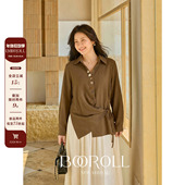 咖色不规则系带长袖 潘不卷 10新品 一件85折满2件75折 衬衫