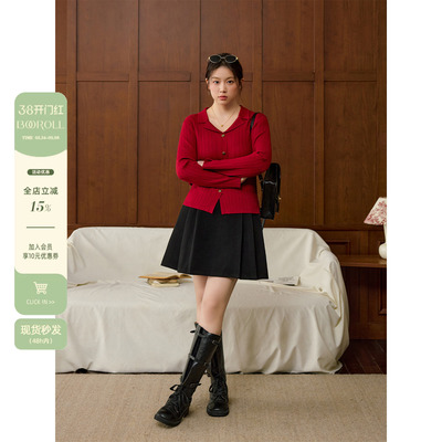 新年大码女装红色开衫