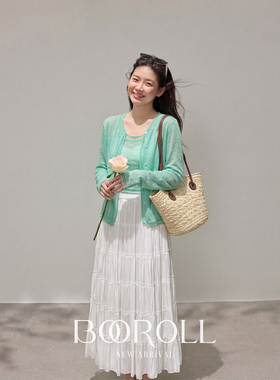 潘不卷[4/8-4/10新品一件85折满2件75折]绿色薄款背心针织开衫春