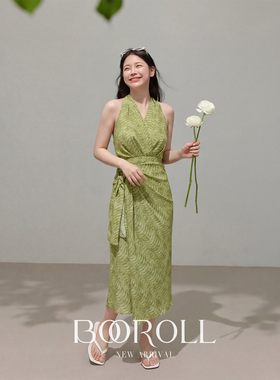 潘不卷[4/8-4/10新品一件85折满2件75折]绿色无袖气质感连衣裙