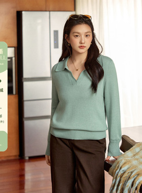 潘不卷大码女装胖mm老钱风polo领针织衫女慵懒休闲v领长袖上衣冬