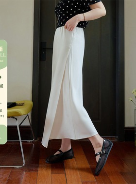 潘不卷大码女装微胖mm简约气质侧开叉半身裙2025夏新品丝绸长裙子