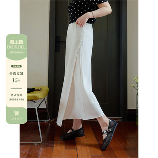 潘不卷大码女装微胖mm简约气质侧开叉半身裙2025夏新品丝绸长裙子