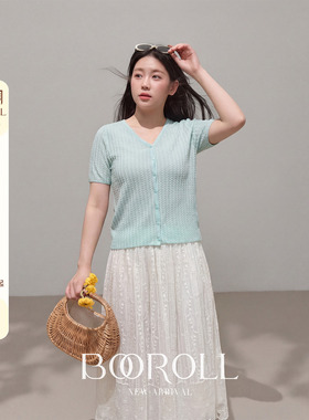 潘不卷[3/30-4/1新品一件85折满2件75折]蓝色短款修身针织短袖T恤