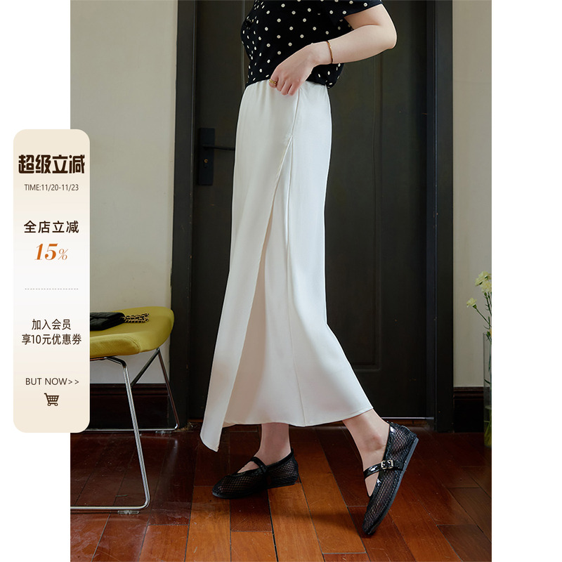 潘不卷大码女装微胖mm简约气质侧开叉半身裙2025夏新品丝绸长裙子