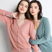春秋羊开衫女短款外搭v领薄款宽松针织长袖毛衣韩版毛衫外套潮女