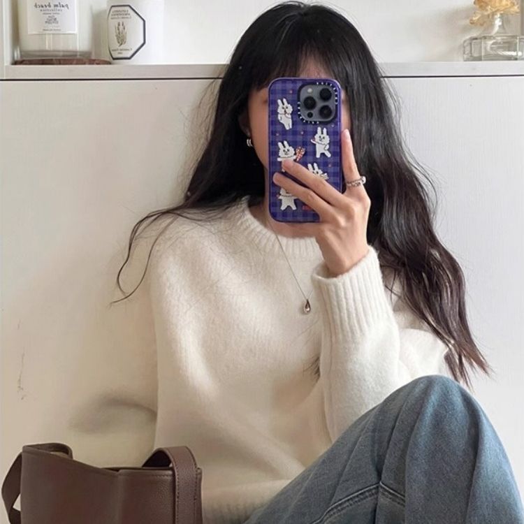 奶fufu软糯亲肤毛衣女秋冬季宽松套头慵懒风打底针织衫内搭上衣潮