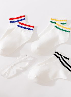 袜子女短袜日系ins潮少女学生夏季韩版原宿纯棉二杠条纹白色袜子