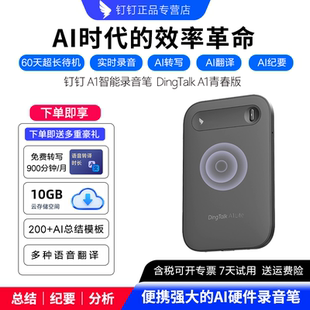 钉钉DingTalkA1青春版 智能AI录音笔实时翻译会议纪要分析总结转写