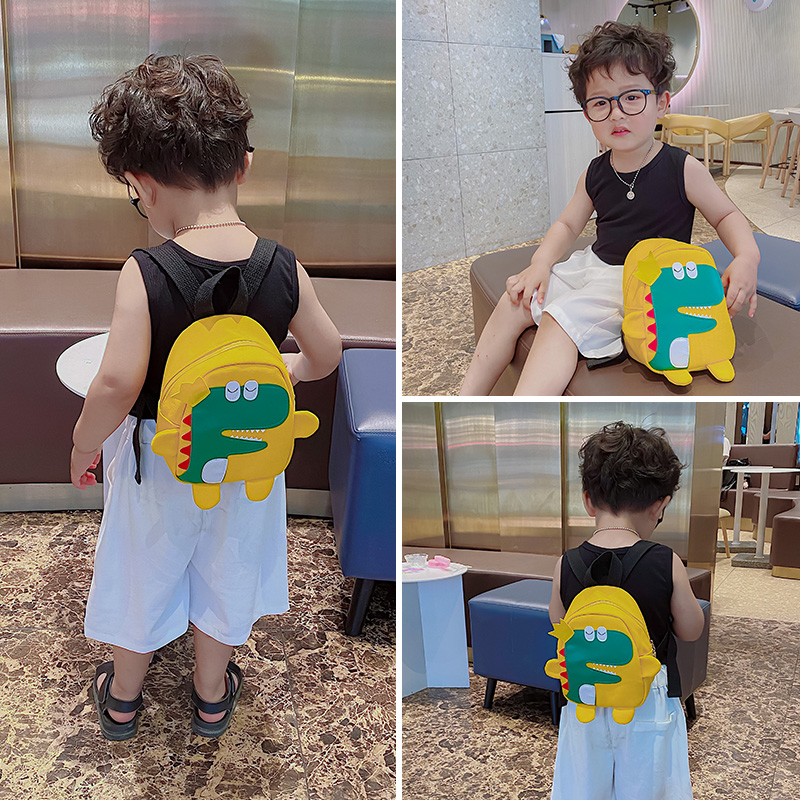 儿童帆布双肩包女可爱卡通小恐龙幼儿园书包时尚迷你小童男童背包