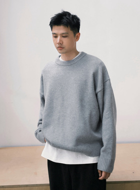 shortfuse美式重磅加厚慵懒圆领套头秋冬软糯舒适保暖针织衫毛衣