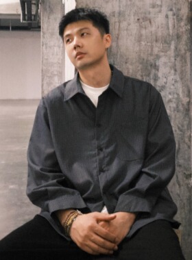 shortfuse春秋美式复古休闲宽松长袖口袋暗色格纹衬衫外套男