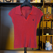 高质量冰丝针织衫 2025夏季 短袖 POLO领修身 女薄款 罩衫 新款 红色上衣