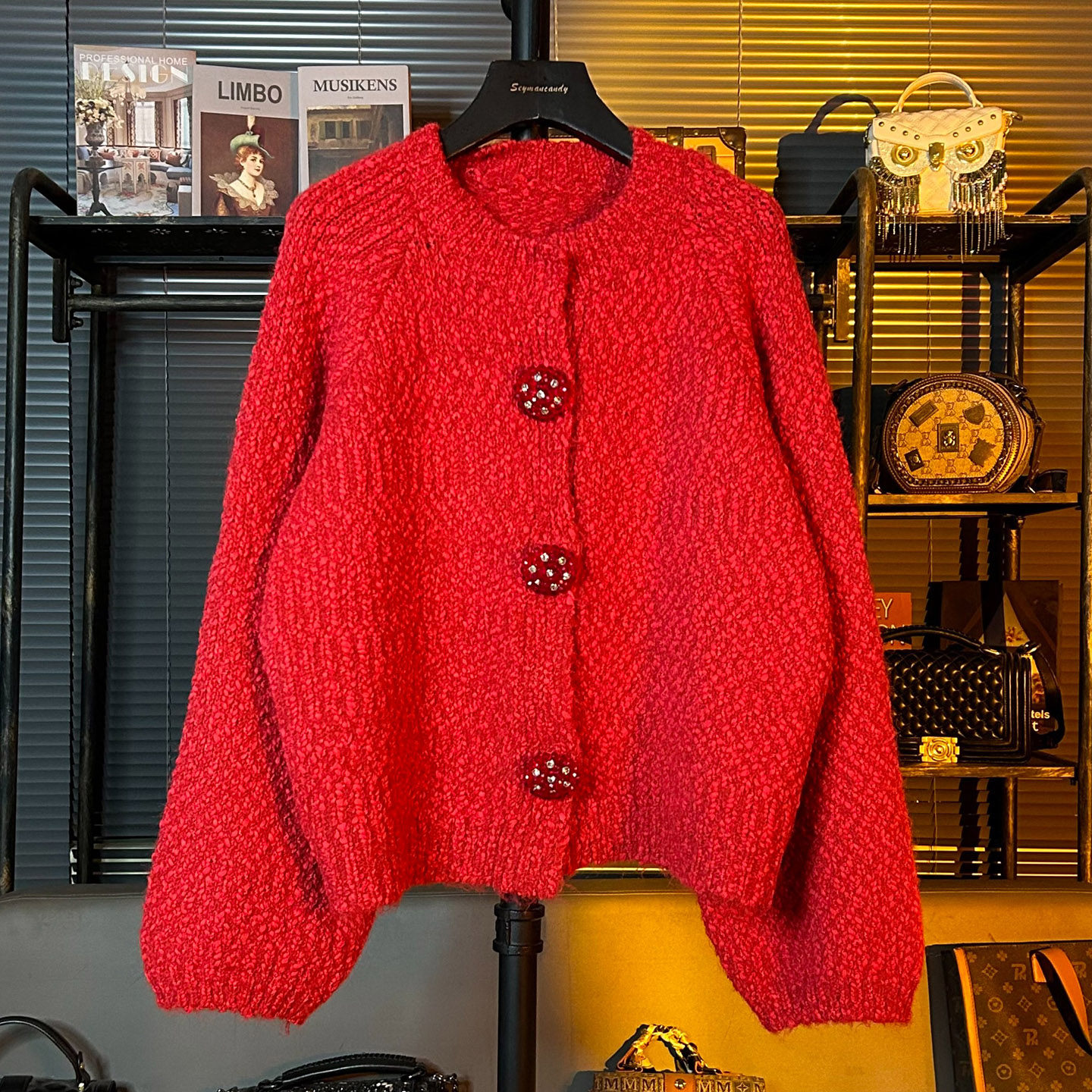 新年红色手工编织短款毛衣外套女2025冬季新款上衣灯笼袖针织开衫,女装/女士精品,毛衣,淘宝优惠券,粉丝福利购,淘宝优惠卷