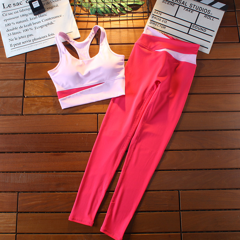 撞色文胸瑜伽服套装女防震美背速干健身房晨跑步网红气质训练运动