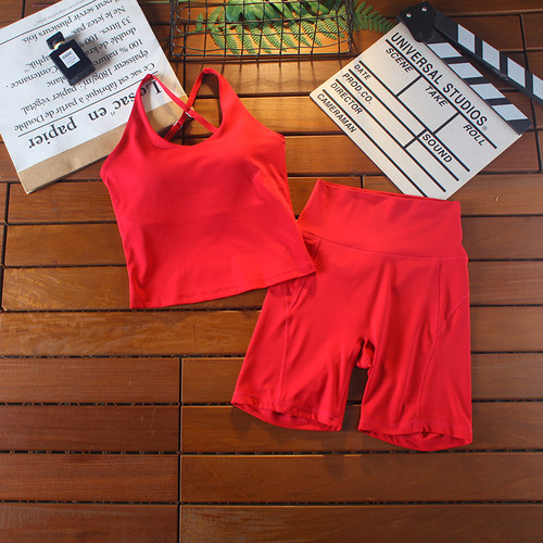 吊带运动背心套装女高腰紧身短裤