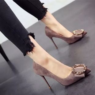 单鞋 欧美宴会鞋 尖头气质金属蝴蝶结细跟高跟鞋 新款 圆扣 女2020春季