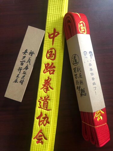 跆拳道腰带绣字教练黑带考级成人白黄带定制红黑刺绣棉芯儿童腰带