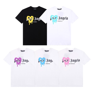 Palm棕櫚天使Angels愛心溶解涂鴉字母男女t恤潮牌圓領短袖 夏季