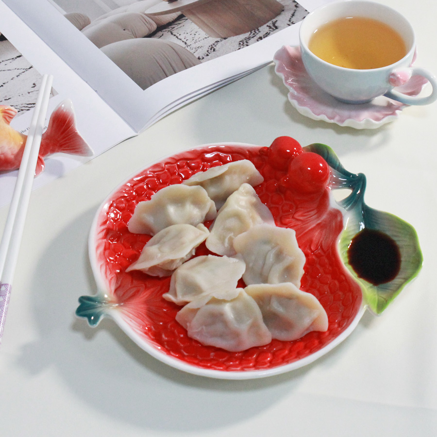 饺子盘子带醋碟陶瓷家用石榴盘子
