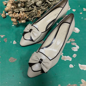 低跟古着鞋 vintage复古怀旧优雅蝴蝶结装 饰中古鞋