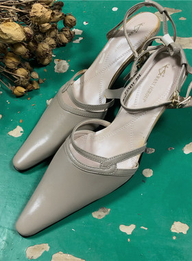 vintage70年代港风优雅气质灰色包头中跟凉鞋复古怀旧款古着鞋WL